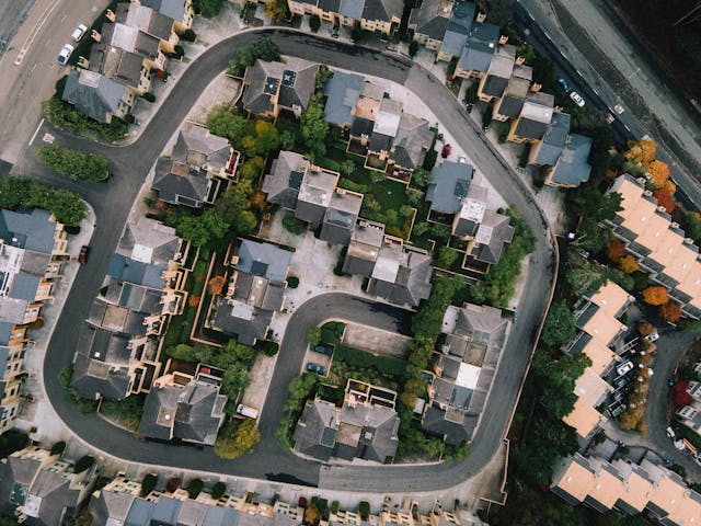 Aerial View of Houses on the Street